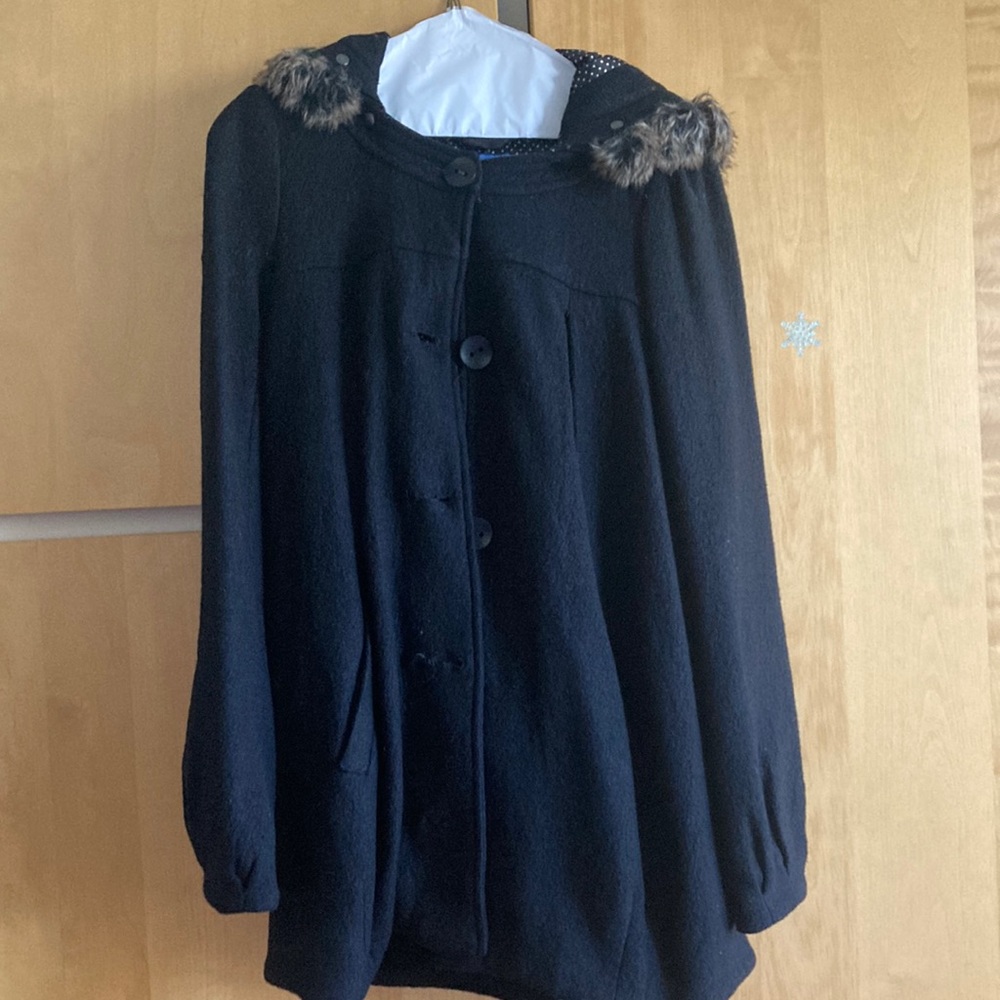 Free People Small Wool Coat with detachable Faux Fur Hood